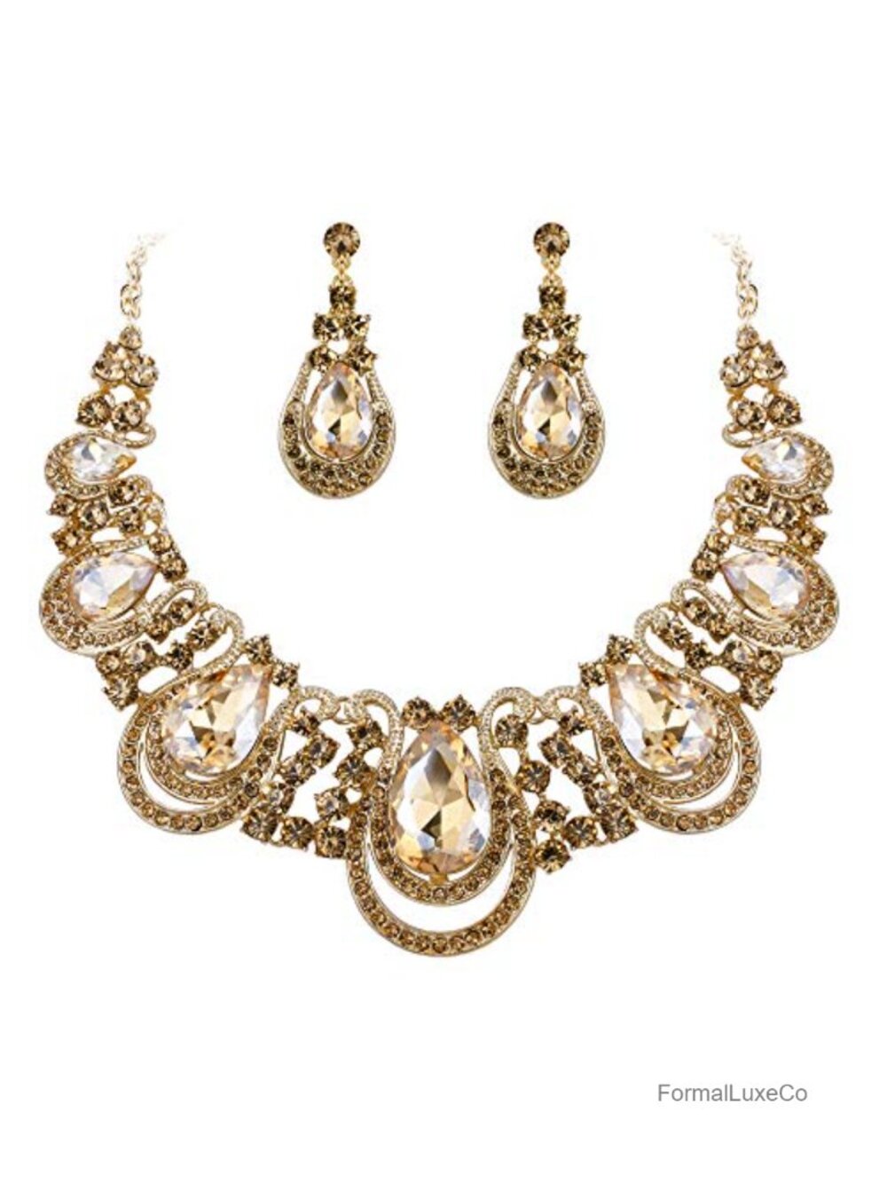 Women's Crystal Necklace and Earring Set, Adjustable Chain, Gift Ready